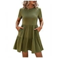 thumbnail image 1 of vigerkar Women Summer Casual Dress Short Sleeve Crewneck Swing Mini Tshirt Dresses 2025 Vacation Beach Short Sundress Green, L, 1 of 8