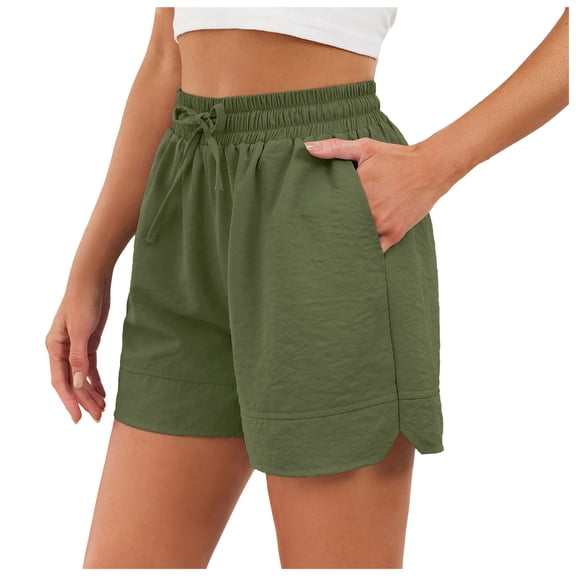 vigerkar Women Summer Casual Shorts with Pockets Elastic High Waisted Flowy Shorts Lounge Side Slit Lightweight Bottom (AG, M)