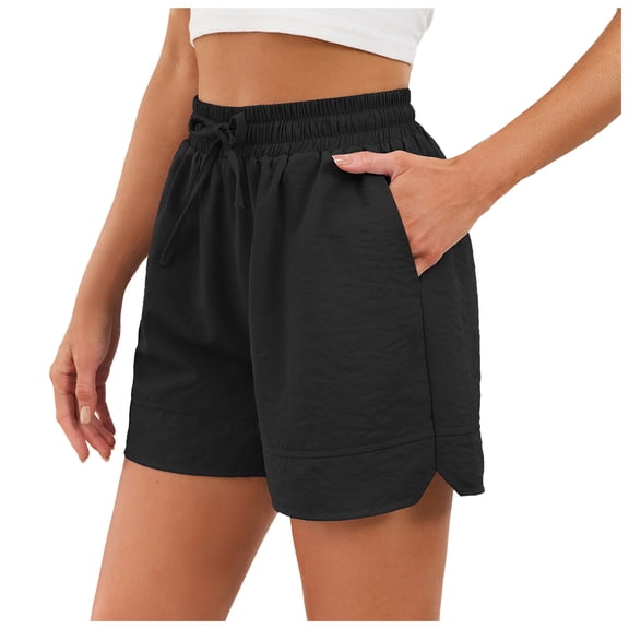vigerkar Women Summer Casual Shorts with Pockets Elastic High Waisted Flowy Shorts Lounge Side Slit Lightweight Bottom (Black, XL)