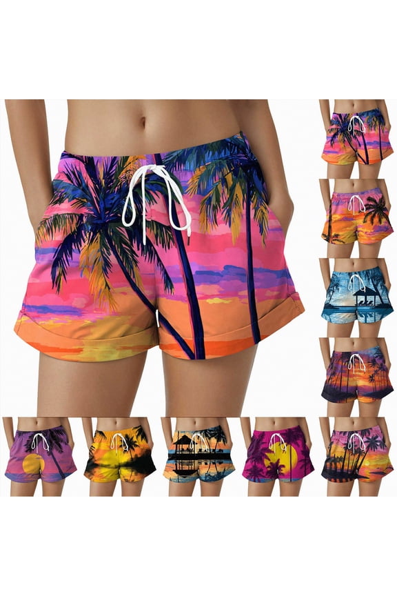 Women Summer Floral Beach Boardshorts with Pockets Swim Trunks (Hot Pink, S)