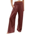 thumbnail image 1 of vigerkar Women Summer High Waisted Cotton Linen Palazzo Pants Wide Leg Long Lounge Pant Trousers with Pocket Brown, XL, 1 of 7