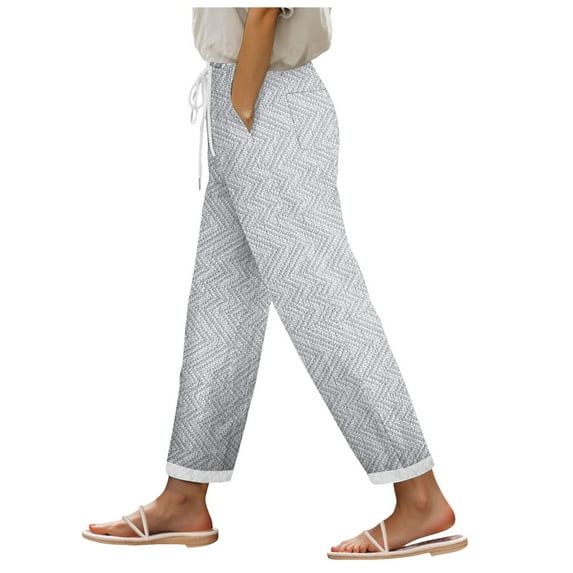 vigerkar Women Summer Print Bohemian Slacks with Wide Legs and High Waists Beach Vacation Wear Grey, XXL