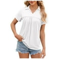 thumbnail image 1 of vigerkar Women Summer Tops Collared V Neck Polo Shirts Flowy Pleated Tunics Trendy Roll Short Sleeve Blouses White, L, 1 of 9