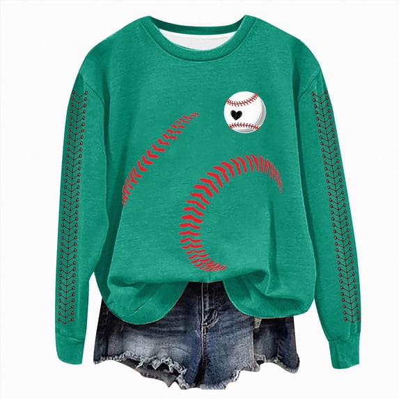 vigerkar Women Sweatshirt Baseball Game Long Sleeve Crewneck Graphic Pullover Top Soft Casual Shirt (Green, L)
