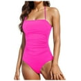 thumbnail image 1 of vigerkar Women Swimsuit One Piece Bathing Suit Square Neck Cutout Back Tummy Control with Adjustable Spaghetti Straps Hot Pink, XXL, 1 of 5