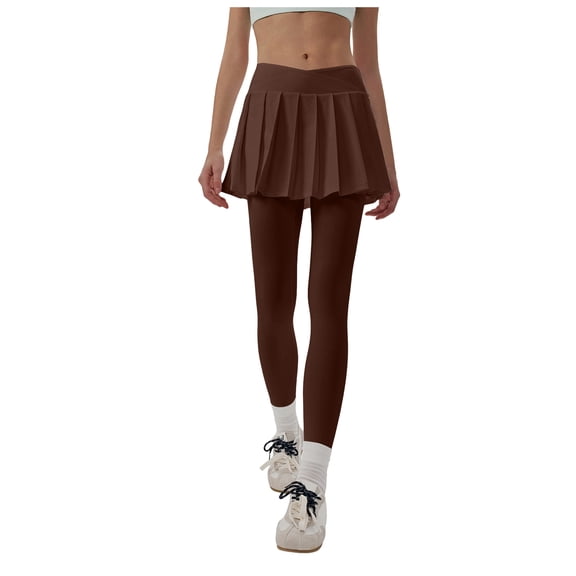 vigerkar Women Tennis Skirted with Pockets Athletic Pleated Skirts with Workout Active Golf Skort (Brown, XL)