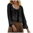 thumbnail image 1 of vigerkar Women Tie Front Long Sleeve Top Lace Trim Button Shirt Scoop Neck Loose Blouse Going Out Y2k Clothes Black, L, 1 of 7