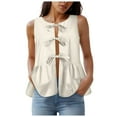 thumbnail image 1 of vigerkar Women Trendy Bow Tie Front Babydoll Tank Tops Sleeveless Peplum Ruffle Blouse Tie Up Summer Casual Dressy Tunic Beige, L, 1 of 7