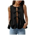 thumbnail image 1 of vigerkar Women Trendy Bow Tie Front Tank Tops Sleeveless Peplum Ruffle Blouse Tie Up Summer Casual Dressy Tunic Black, L, 1 of 7