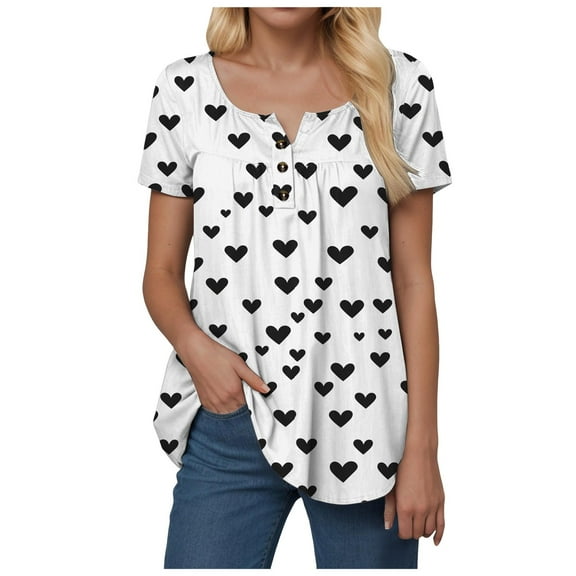 vigerkar Women Tunic Tops Dressy Casual Summer Short Sleeve Shirts Floral Loose Fit Pleated Boho Top White, S