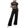 thumbnail image 1 of vigerkar Women Two Piece Outfits Crochet Sheer Knit Sweater Top Wide Leg Pants Lounge Matching Sets Sweatsuit Travel Clothes Black, XL, 1 of 8