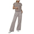 thumbnail image 1 of vigerkar Women Two Piece Outfits Crochet Sheer Knit Sweater Top Wide Leg Pants Lounge Matching Sets Sweatsuit Travel Clothes Grey, XXL, 1 of 8