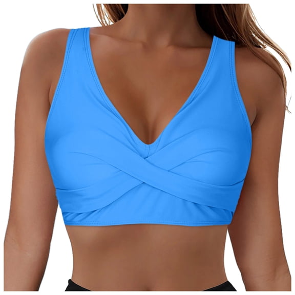 vigerkar Women Underwire Full Coverage Bikini Top Only Criss Cross Push Up Swim Crop Top Tie Back Bathing Suit Sky Blue , XXL