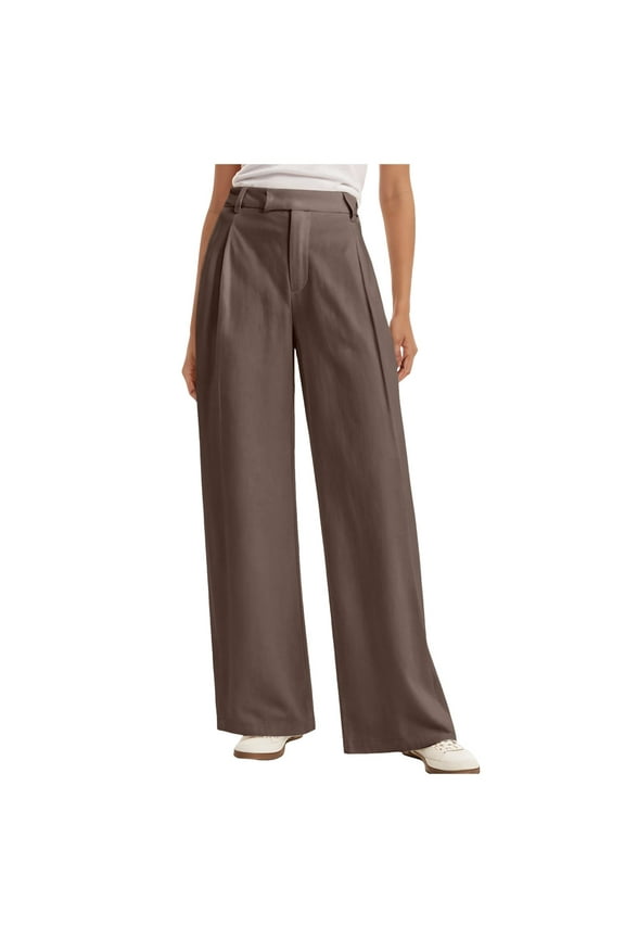 Women Wide Leg Pants High Waisted Dressy Work Trousers Business Casual Palazzo Pants with Pockets 2025 Coffee, XXL