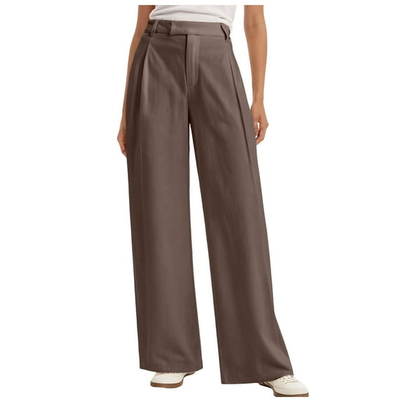vigerkar Women Wide Leg Pants High Waisted Dressy Work Trousers Business Casual Palazzo Pants with Pockets 2025 Coffee, XXL