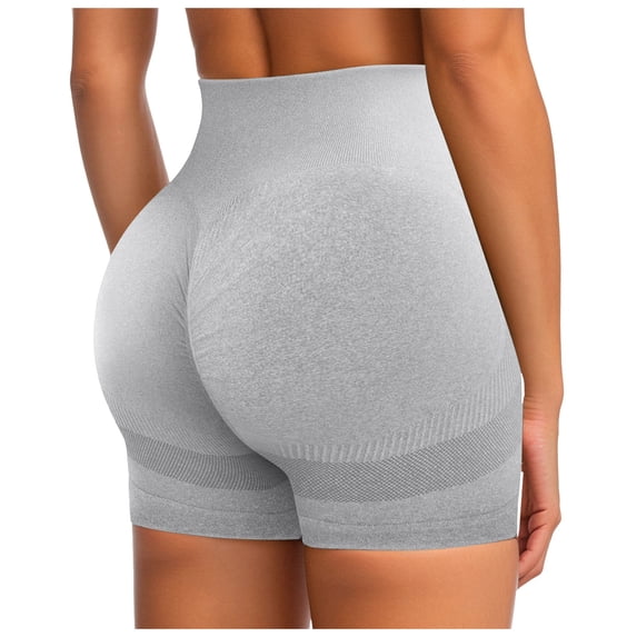 vigerkar Women Workout Shorts 3.6" Scrunch Shorts Seamless High Waisted Contour Gym Yoga Biker Shorts (Grey, L)