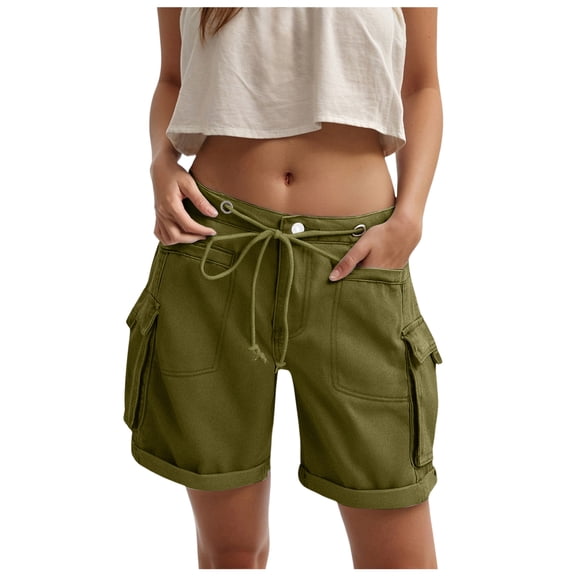 vigerkar Women Y2k Baggy Bermuda Denim Shorts Drawstring Wide Leg Straight Long Jeans Shorts Vintage Knee Length Denim Jorts (AG, L)