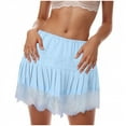 thumbnail image 1 of vigerkar Women Y2k Lace Mini Skirt Low Rise Pleated Ruffle Half Slip Skirt Layered Flowy Short Skirt Streetwear Blue, M, 1 of 5