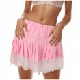 thumbnail image 1 of vigerkar Women Y2k Lace Mini Skirt Low Rise Pleated Ruffle Half Slip Skirt Layered Flowy Short Skirt Streetwear Pink, S, 1 of 8