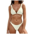 thumbnail image 1 of vigerkar Women's 2 Piece Bikini Set Textured Ruched Low Rise Swimsuit Bathing Suit (Beige, M), 1 of 9