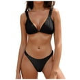 thumbnail image 1 of vigerkar Women's 2 Piece Bikini Set Textured Ruched Low Rise Swimsuit Bathing Suit (Black, S), 1 of 9
