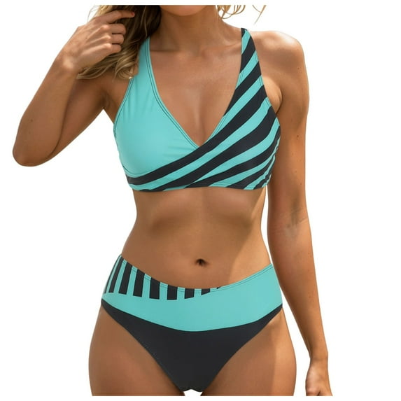 vigerkar Women's 2 Piece Bikini Sets Striped Swimsuit Bathing Suit Beachwear Mint Green, S