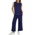 thumbnail image 1 of vigerkar Women's 2 Piece Sets Summer Travel Airplane Outfits Sleeveless Wide Leg Casual Lounge Matching Sweat Set Sweatsuits Dark Blue, M, 1 of 8