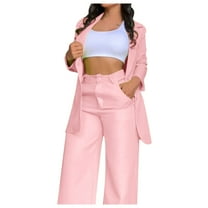 vigerkar Women's 2 Piece Solid Ruched Sleeve Blazer and Pants Business Office Suit Set RD1, XXL