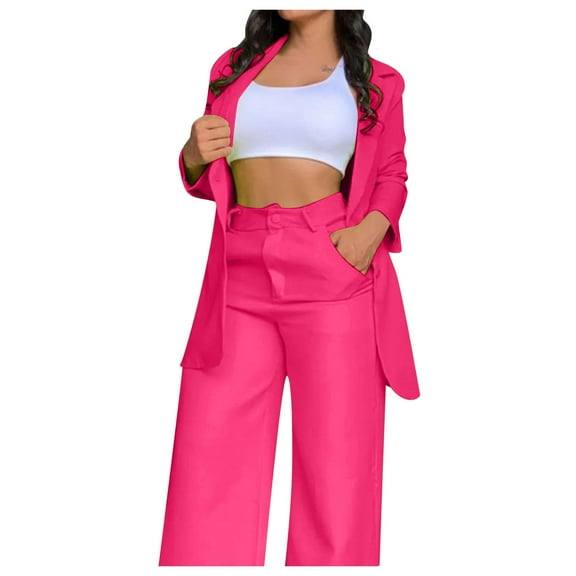 vigerkar Women's 2 Piece Solid Ruched Sleeve Blazer and Pants Business Office Suit Set RD2, XL