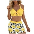 thumbnail image 1 of vigerkar Women's 2 Piece Swimsuits Triangle Ruffle Edge Top with High Waisted Shorts Bathing Suits Bikini Sets with Knot Yellow, S, 1 of 6