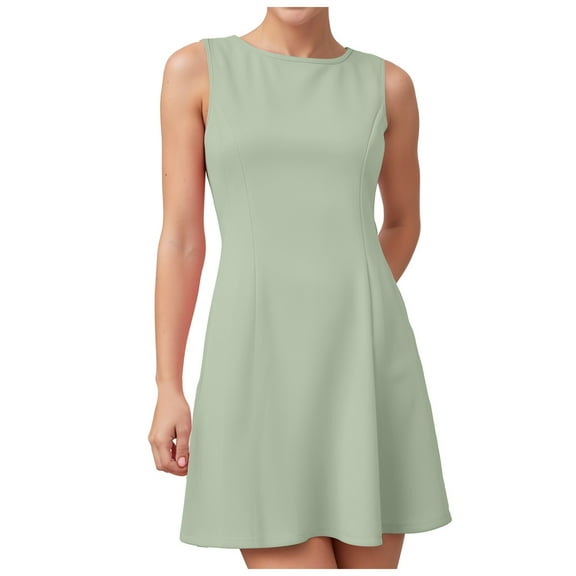 vigerkar Women's 2025 Summer Sleeveless Tank Mini Dresses Crew Neck A Line Flare Party Short Dress Light Green, M