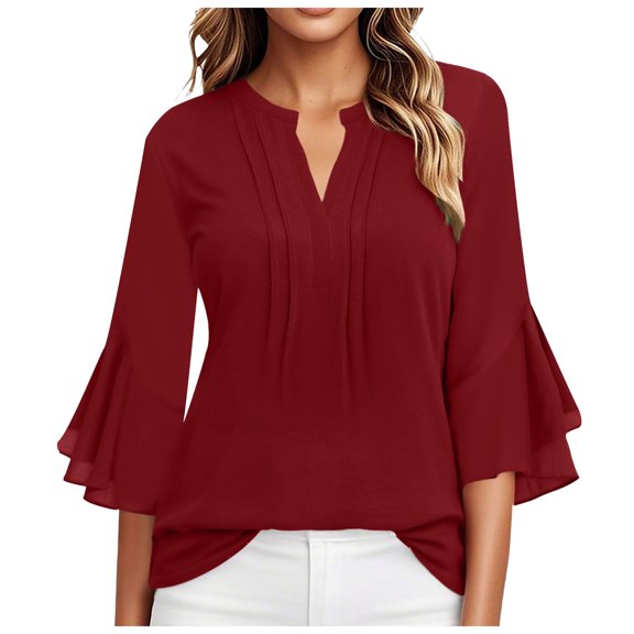 vigerkar Women's 3/4 Sleeve Tops Dressy Casual Business Work Blouses Chiffon Office Shirts , XXL