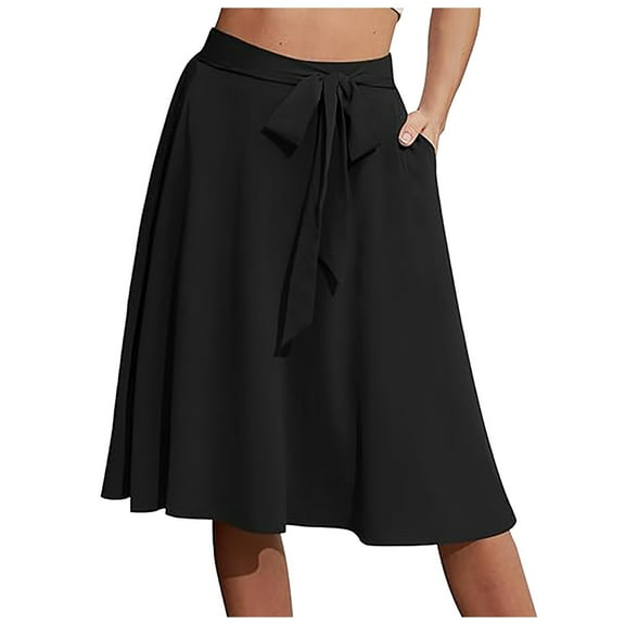 vigerkar Women's A-Line Midi Skirt with Pockets High Waist Flared Comfy Skirts Black, S