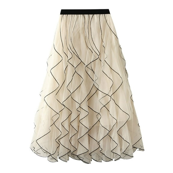 vigerkar Women's A Line Tutu Tulle Skirts Elastic Waist Elegant Princess Petticoat Skirt Beige, One Size