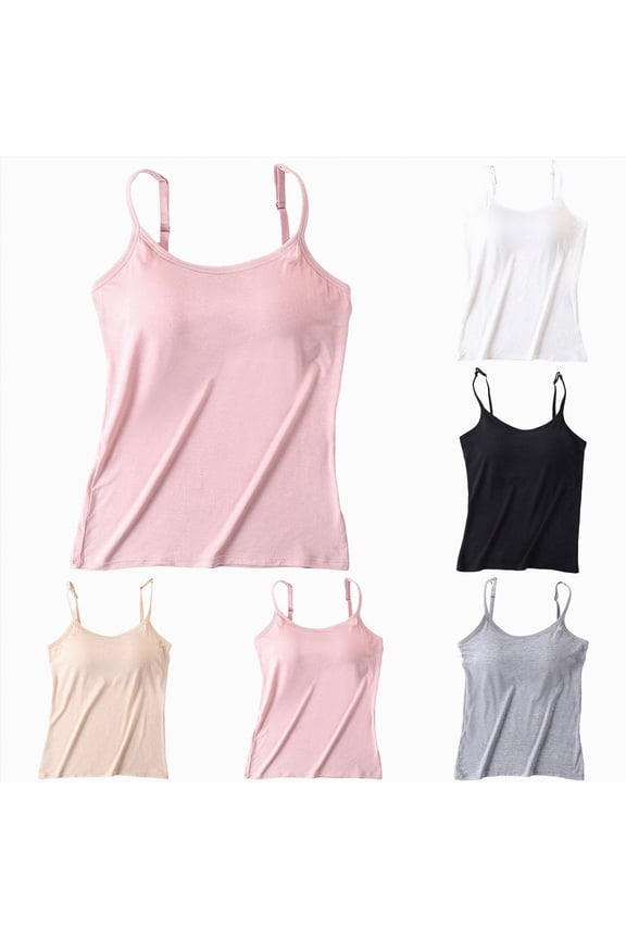 Women's Adjustable Padded Bra Solid Color Camisole Top Sleeveless T-Shirt (Black, XXL)
