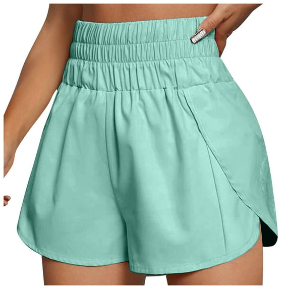 vigerkar Women's Athletic Shorts High Waisted Running Shorts Pocket Sporty Short Gym Elastic Workout Quick Dry Shorts Mint Green, M