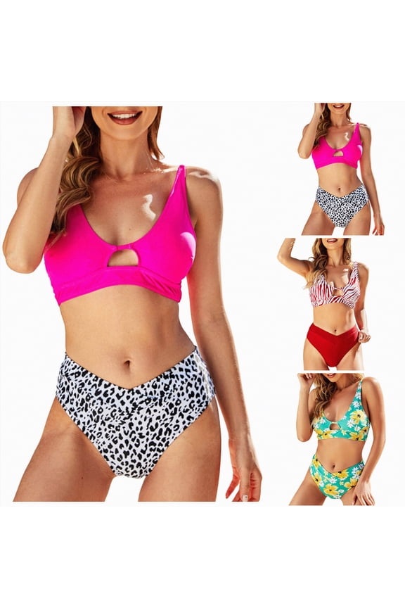 Women's Basic Spring Break 2 Piece Bikini Set Bathing Suit Backless Adjustable Beach Casual Elastic Beachwear (Hot Pink, M)