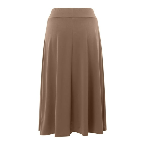 vigerkar Women's Basic Versatile Stretchy Flared Casual Midi Skater Skirt Brown, M
