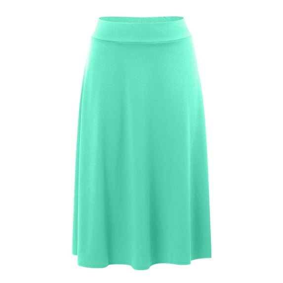 vigerkar Women's Basic Versatile Stretchy Flared Casual Midi Skater Skirt Green, L