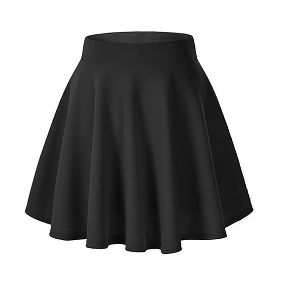 vigerkar Women's Basic Versatile Stretchy Flared Casual Mini Skater Skirt Black, XXL