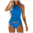 thumbnail image 1 of vigerkar Women's Bathing Suit Solid Color Drawstring Side Halter Neck Tankini Set 2026 Summer (Blue, S), 1 of 5