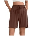 thumbnail image 1 of vigerkar Women's Bermuda Shorts Casual Summer Wide Leg Knee Length Casual Shorts Loose Drawstring Waist Sports Short with Pockets Brown, M, 1 of 8