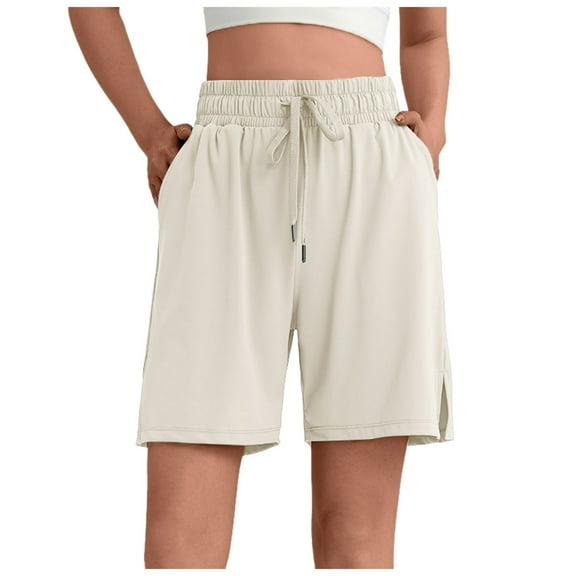 vigerkar Women's Bermuda Shorts Casual Summer Wide Leg Knee Length Casual Shorts Loose Drawstring Waist Sports Short with Pockets White, XL
