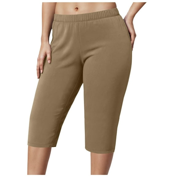 vigerkar Women's Biker Capri Shorts Workout Sports High Waisted Shorts Solid Stretch Light Quick Dry Comfort Shorts Leggings Khaki, 3XL