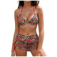 thumbnail image 1 of vigerkar Women's Bikini Set Sexy Print Bikini Halter String Two Piece Swimsuit Y2K Bathing Suit (Red, XL), 1 of 9