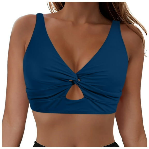 vigerkar Women's Bikini Top - Supportive Swimsuit - 2025 Cut Out Twist Swim Top Blue, L