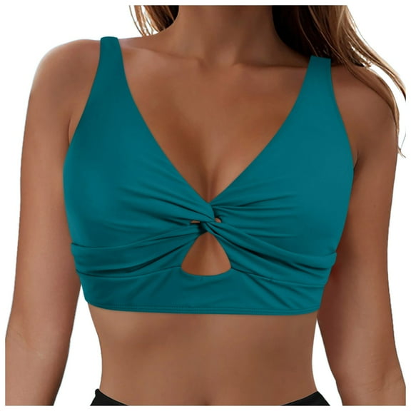 vigerkar Women's Bikini Top - Supportive Swimsuit - 2025 Cut Out Twist Swim Top Dark Green, XL