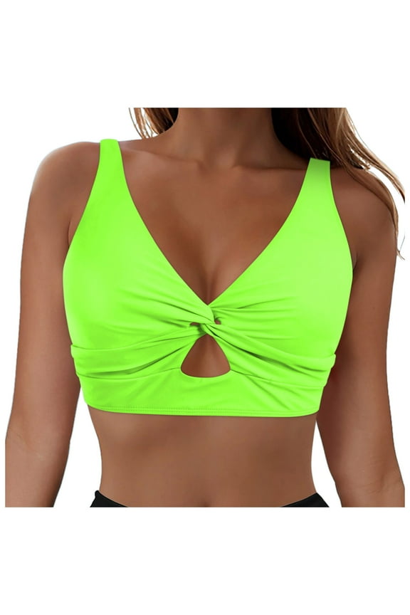 Women's Bikini Top - Supportive Swimsuit - 2025 Cut Out Twist Swim Top Green, XXL