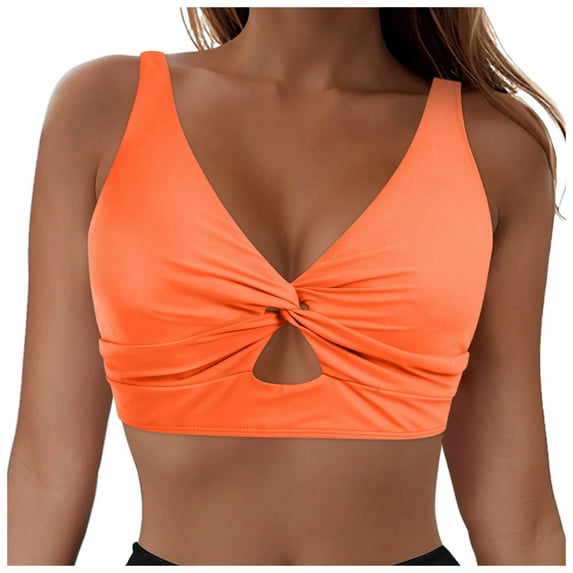 vigerkar Women's Bikini Top - Supportive Swimsuit - 2025 Cut Out Twist Swim Top Orange, L