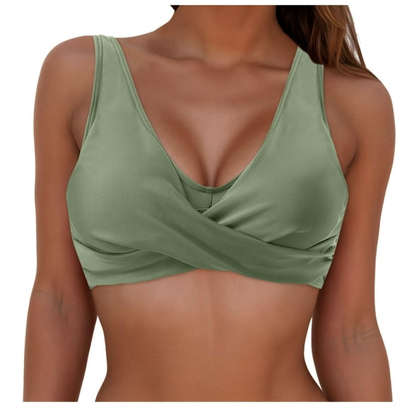 vigerkar Women's Bikini Tops Push Up Swim Top Swimsuit Sexy V Neck Bathing Suit Top with Wide Straps AG, L